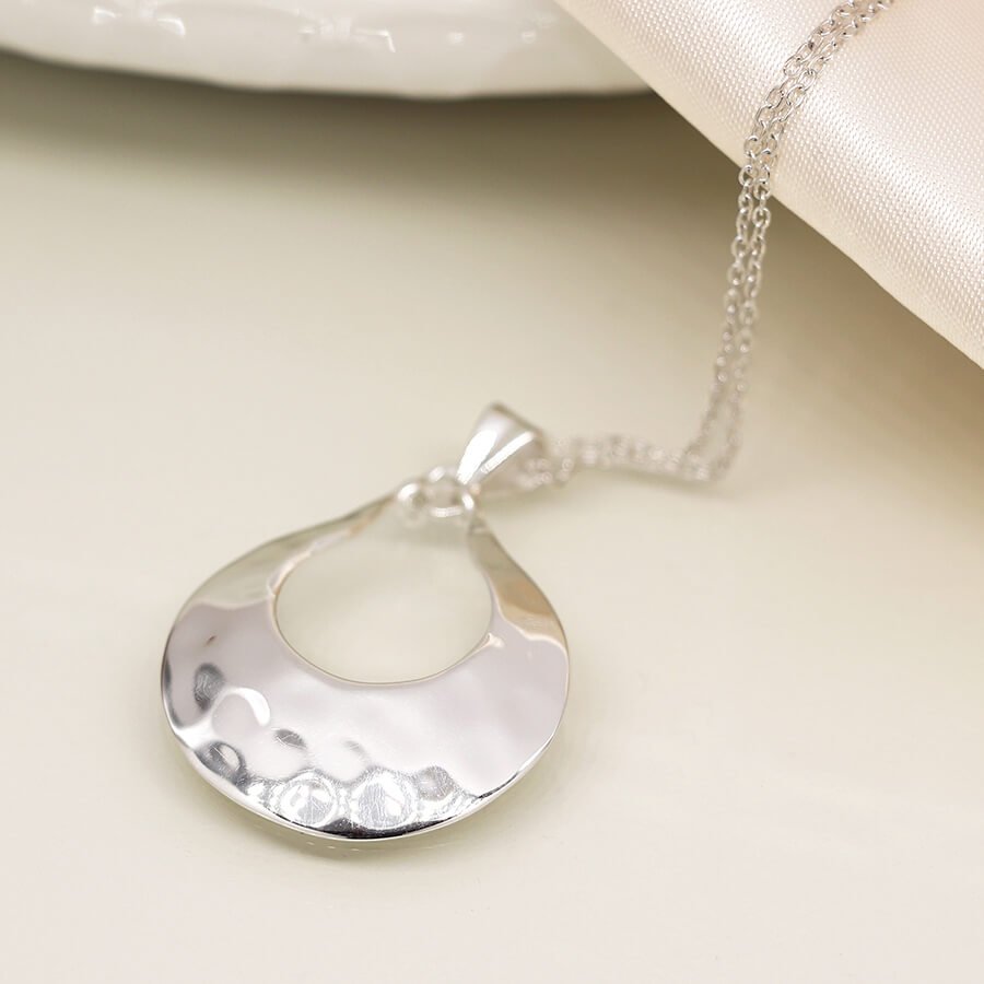 Sterling Silver Hammered Open Teardrop Pendant On Chain | The Jewellery Stop