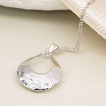 Sterling Silver Hammered Open Teardrop Pendant On Chain | The Jewellery Stop