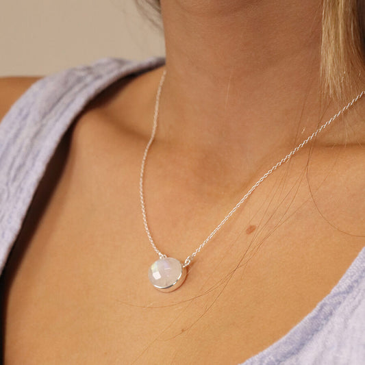 Sterling Silver Rainbow Moonstone Oval Pendant On Chain
