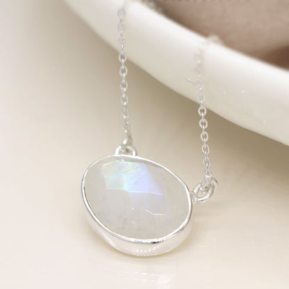 Sterling Silver Rainbow Moonstone Oval Pendant On Chain | The Jewellery Stop