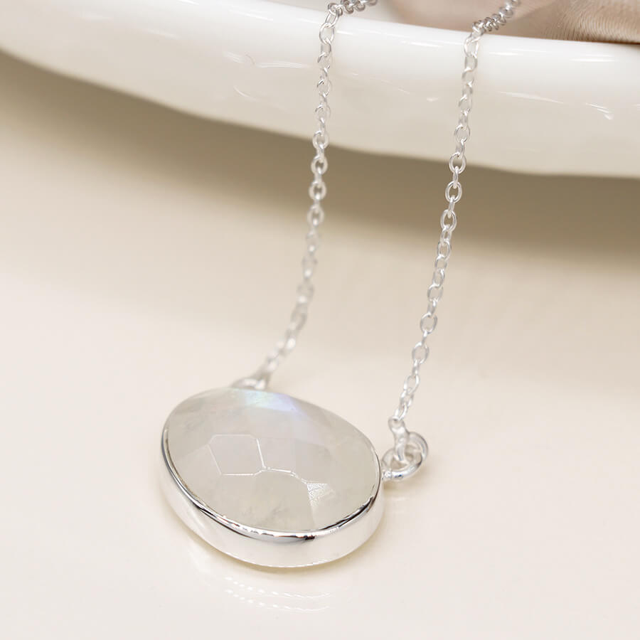 Sterling Silver Rainbow Moonstone Oval Pendant On Chain | The Jewellery Stop