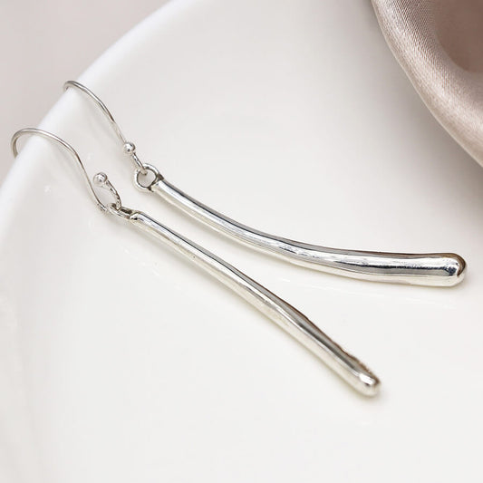 Sterling Silver Three-Dimensional Long Teardrop Earrings