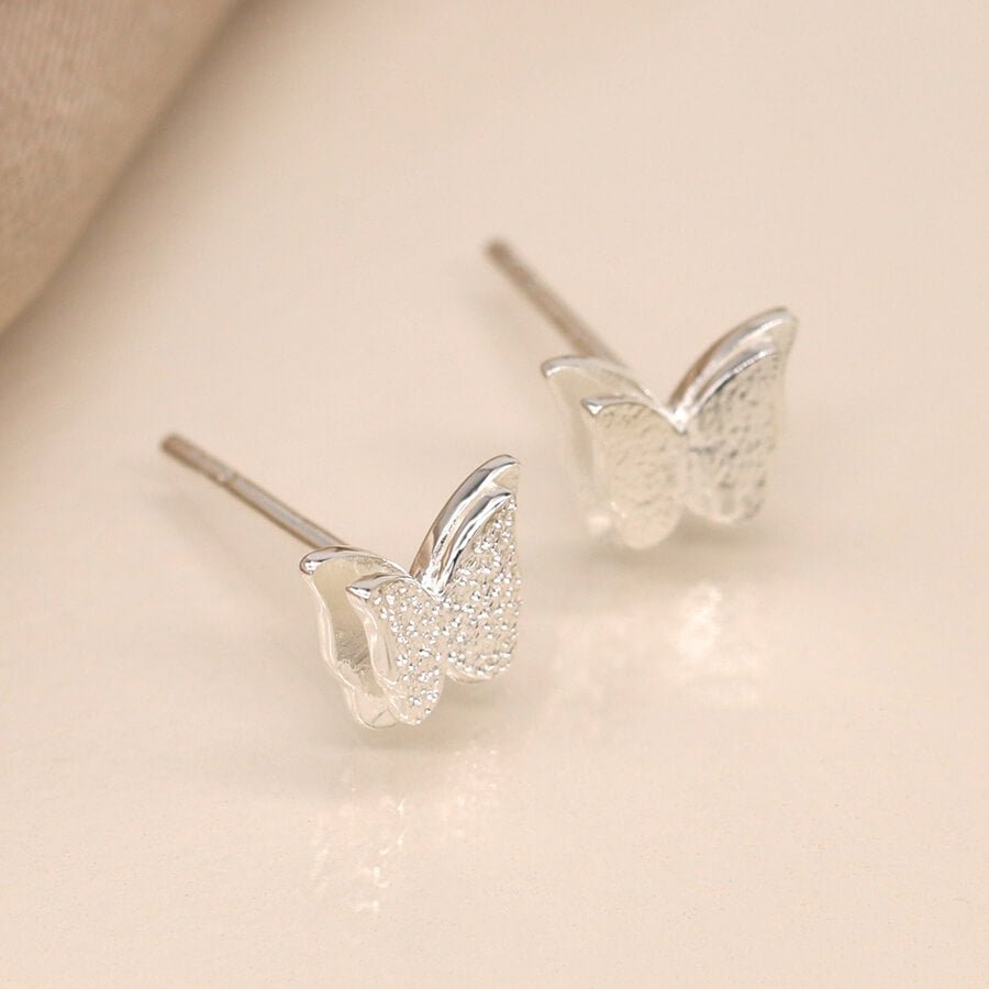 Sterling Silver Double Layered Butterfly Stud Earrings | The Jewellery Stop
