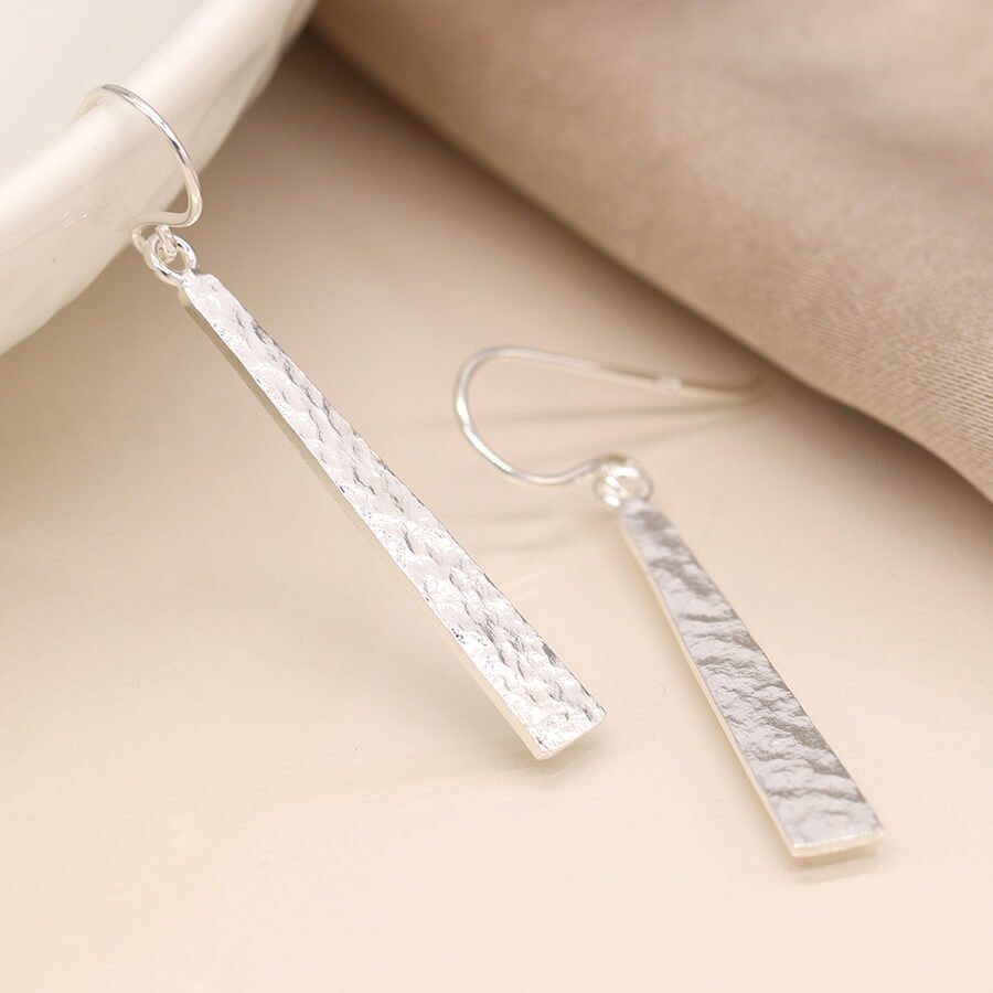 Sterling Silver Flat Hammered Triangular Earrings | The Jewellery Stop