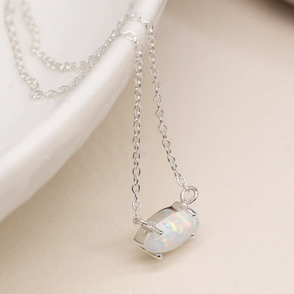 Sterling Silver And White Opalite Marquis Pendant On Chain | The Jewellery Stop