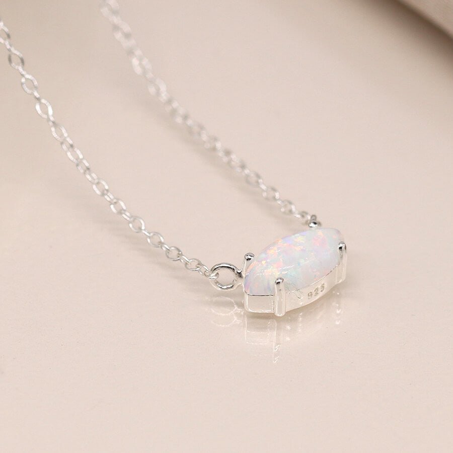 Sterling Silver And White Opalite Marquis Pendant On Chain | The Jewellery Stop