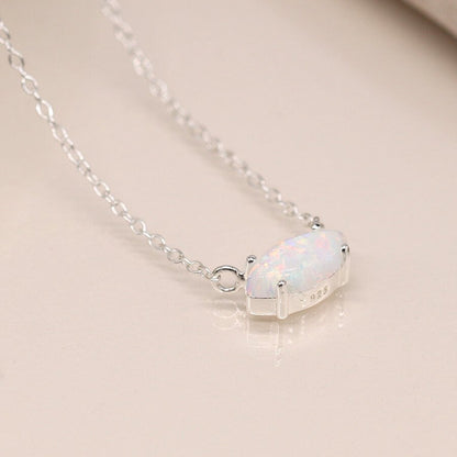 Sterling Silver And White Opalite Marquis Pendant On Chain | The Jewellery Stop