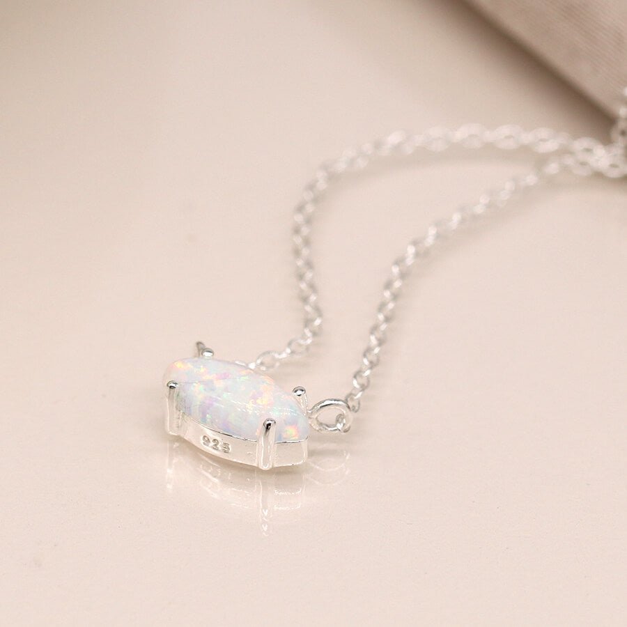 Sterling Silver And White Opalite Marquis Pendant On Chain | The Jewellery Stop