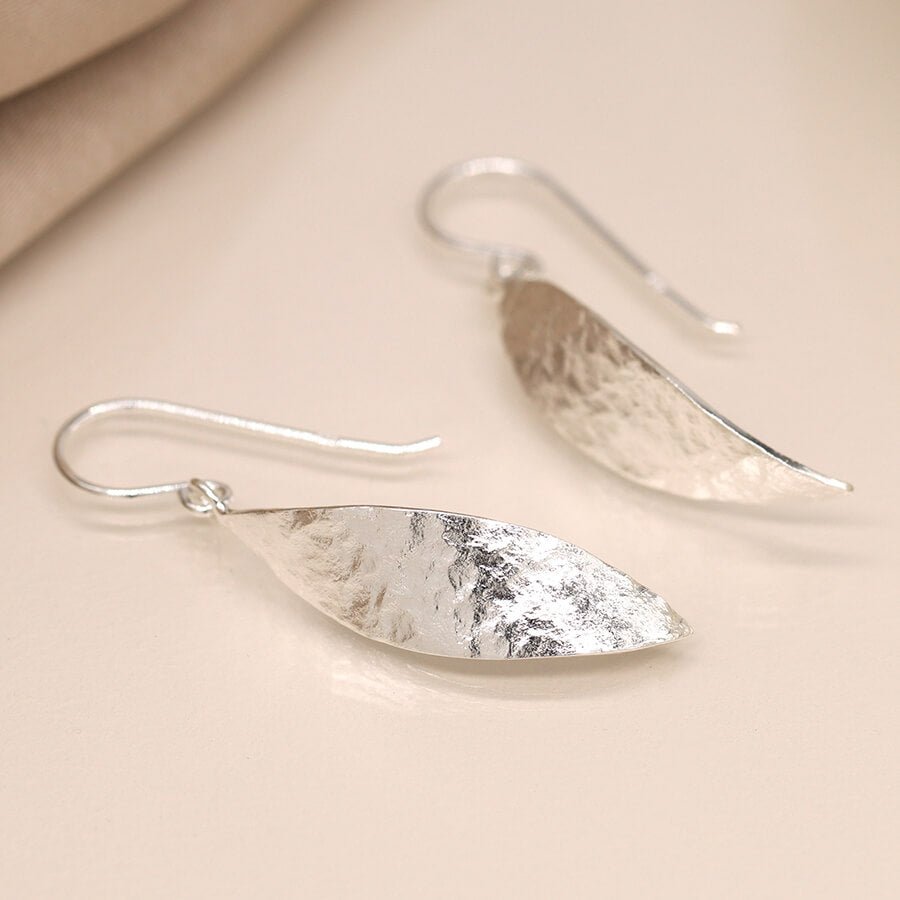 Sterling Silver Twisted Textured Leaf Drop Earrings | The Jewellery Stop
