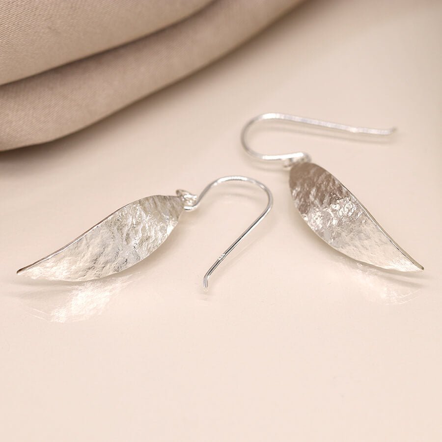 Sterling Silver Twisted Textured Leaf Drop Earrings | The Jewellery Stop