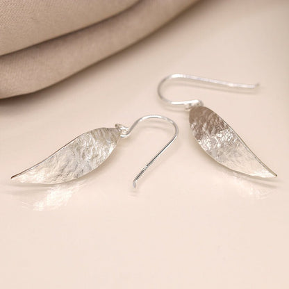 Sterling Silver Twisted Textured Leaf Drop Earrings | The Jewellery Stop