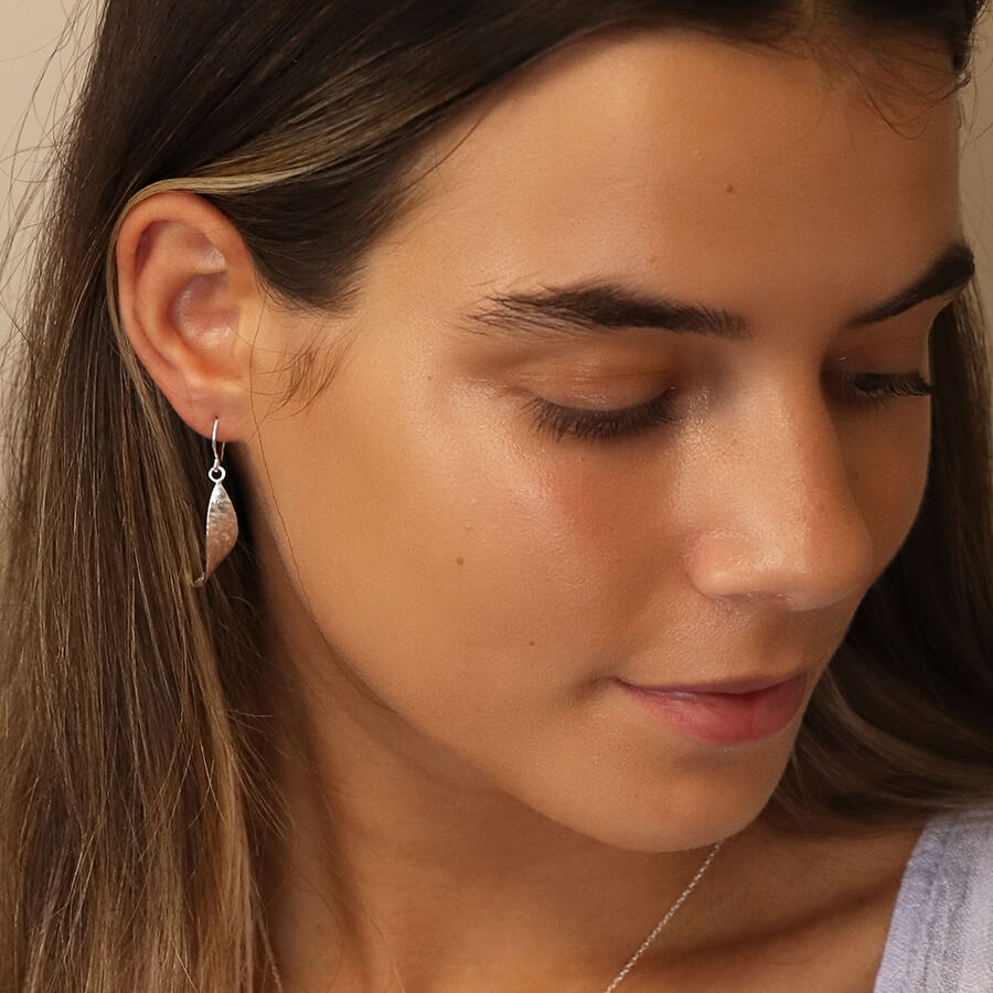 Sterling Silver Twisted Textured Leaf Drop Earrings | The Jewellery Stop