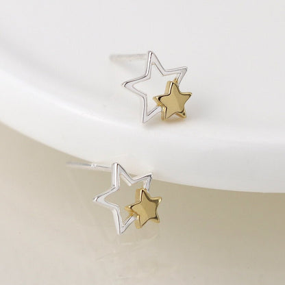 Two Tone Sterling Silver Double Star Studs | The Jewellery Stop