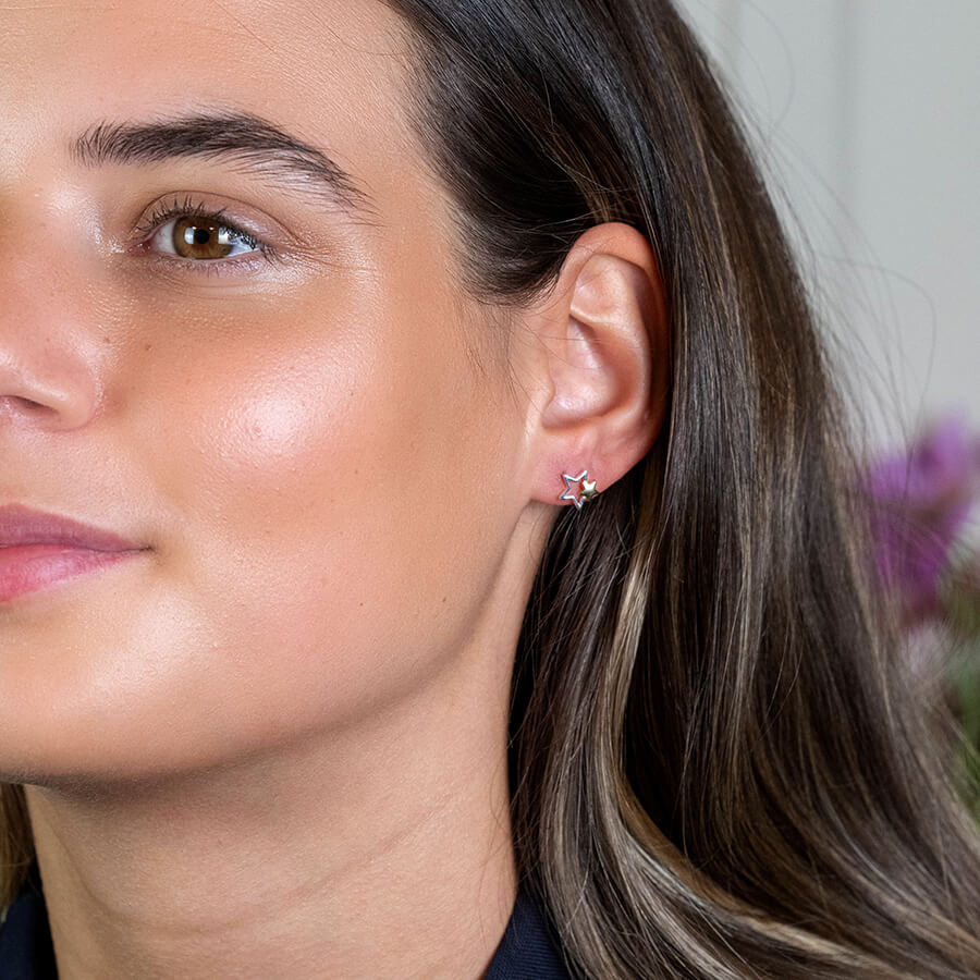 Two Tone Sterling Silver Double Star Studs | The Jewellery Stop