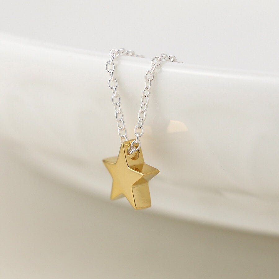 Two Tone Sterling Silver Star Pendant On Chain | The Jewellery Stop