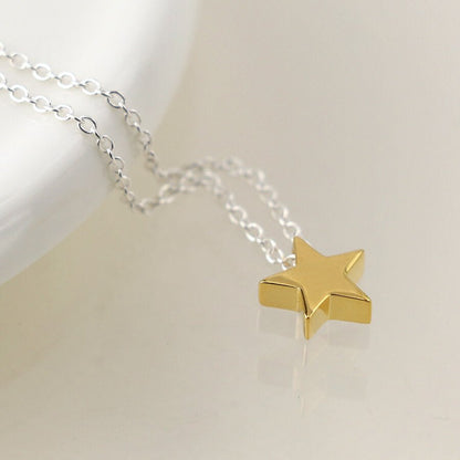 Two Tone Sterling Silver Star Pendant On Chain | The Jewellery Stop