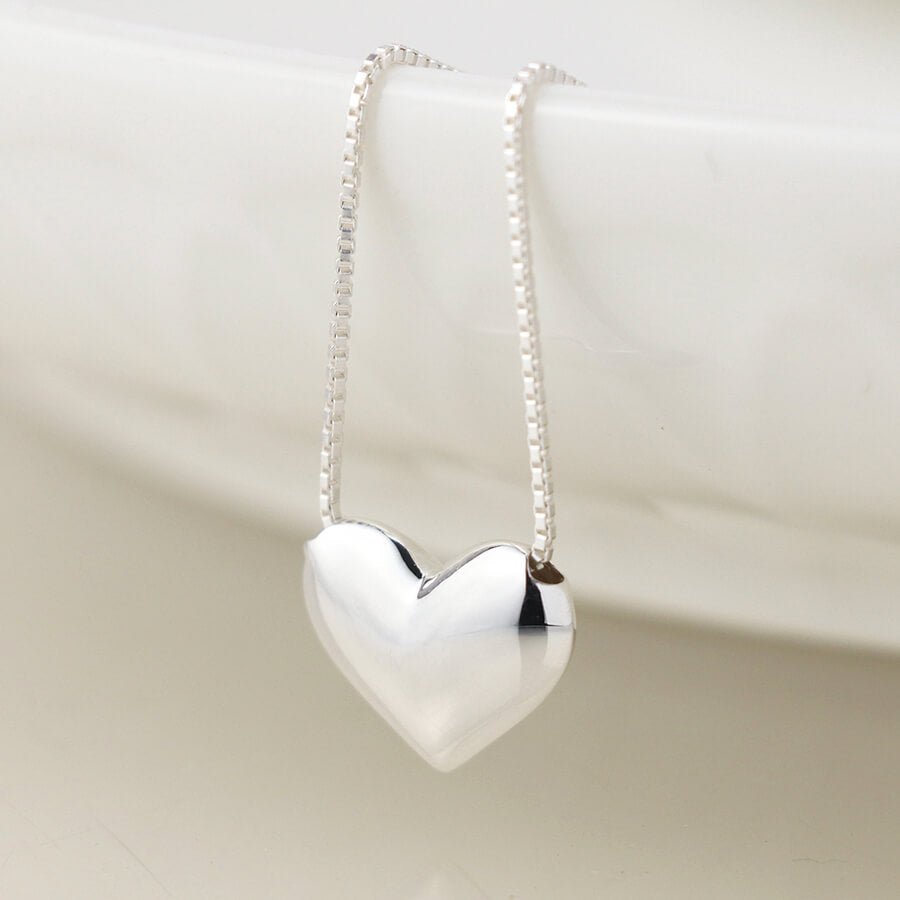 Sterling Silver Puff Heart Necklace | The Jewellery Stop