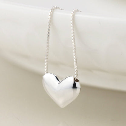 Sterling Silver Puff Heart Necklace | The Jewellery Stop