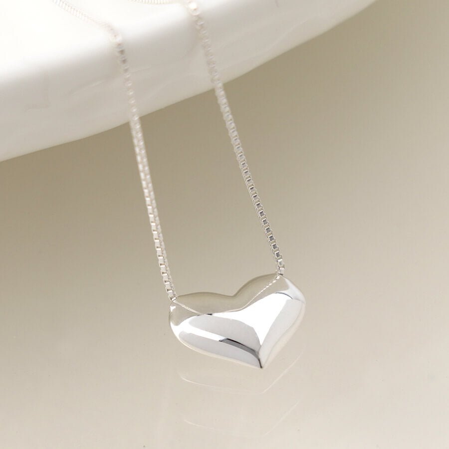 Sterling Silver Puff Heart Necklace | The Jewellery Stop