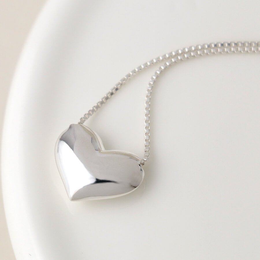 Sterling Silver Puff Heart Necklace | The Jewellery Stop