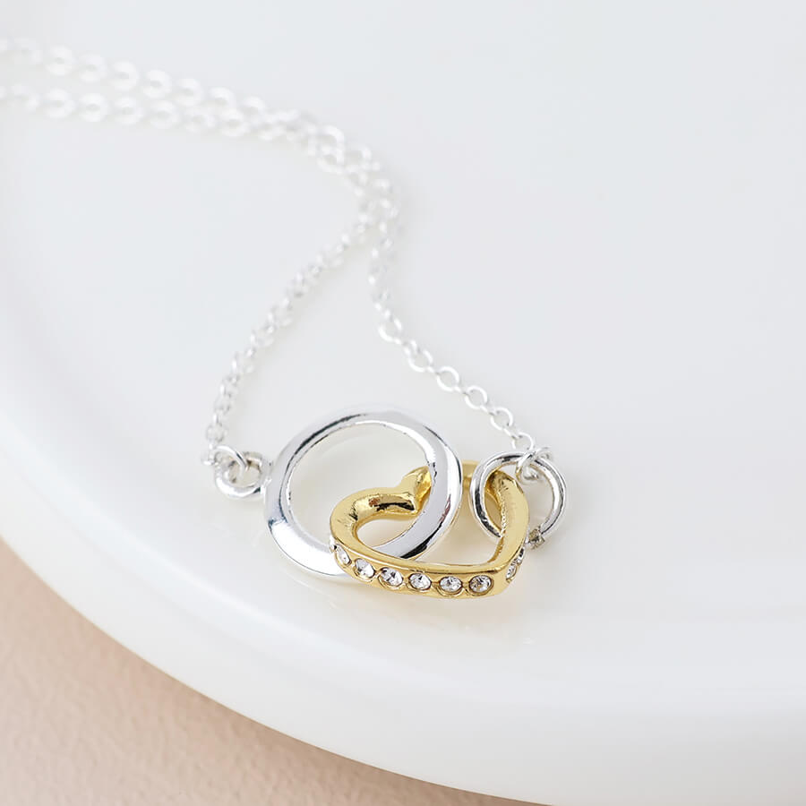 Sterling Silver Hoop And Gold Crystal Heart Pendant | The Jewellery Stop