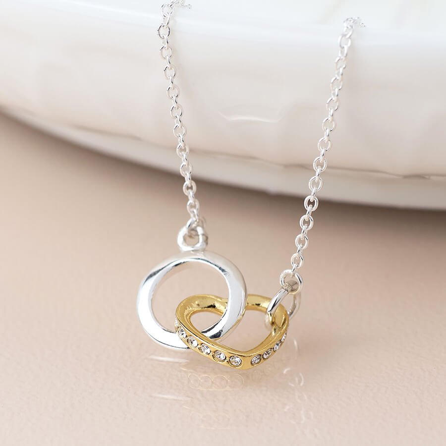 Sterling Silver Hoop And Gold Crystal Heart Pendant | The Jewellery Stop