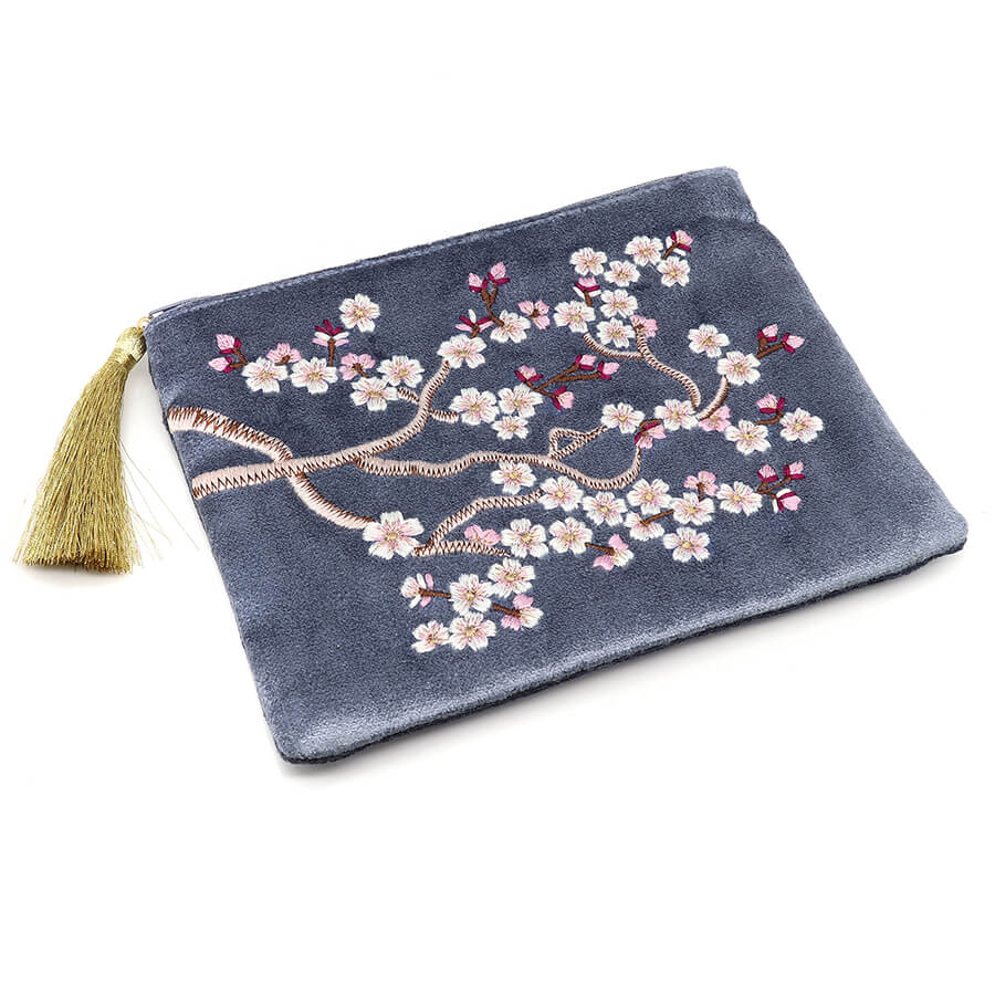 Lilac Velvet Purse With Sakura Embroidery | The Jewellery Stop