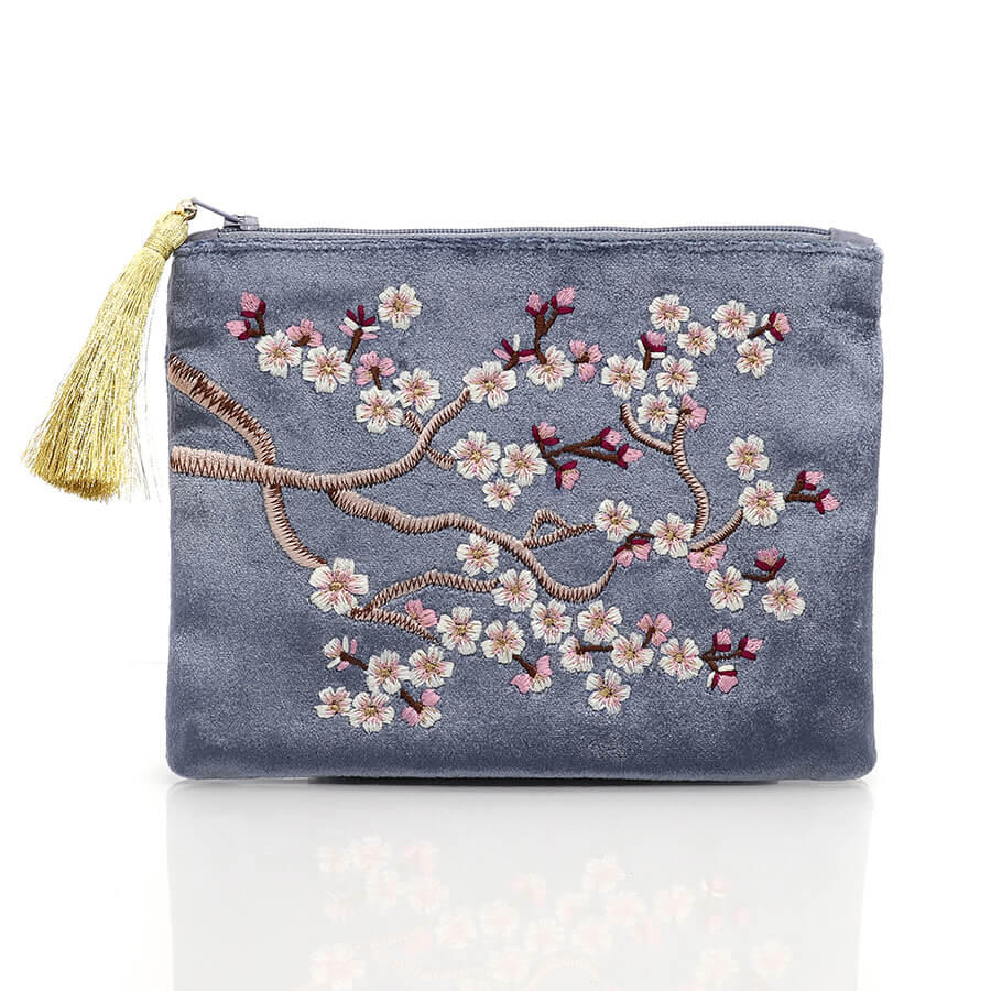Lilac Velvet Purse With Sakura Embroidery | The Jewellery Stop