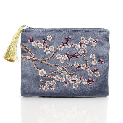 Lilac Velvet Purse With Sakura Embroidery | The Jewellery Stop