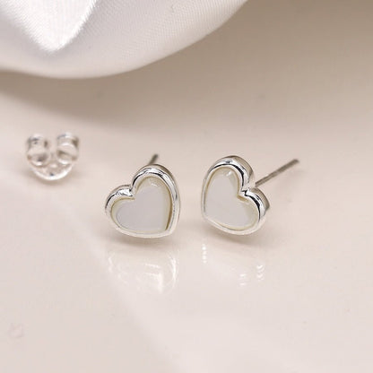 Sterling Silver White Mother Of Pearl Heart Stud Earrings | The Jewellery Stop
