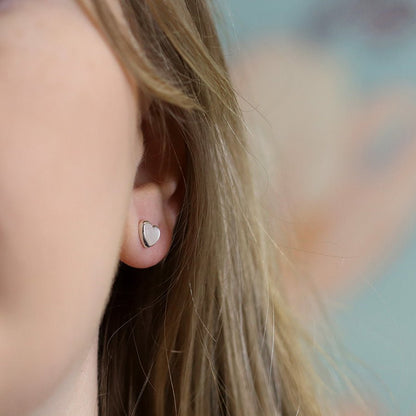Sterling Silver White Mother Of Pearl Heart Stud Earrings | The Jewellery Stop