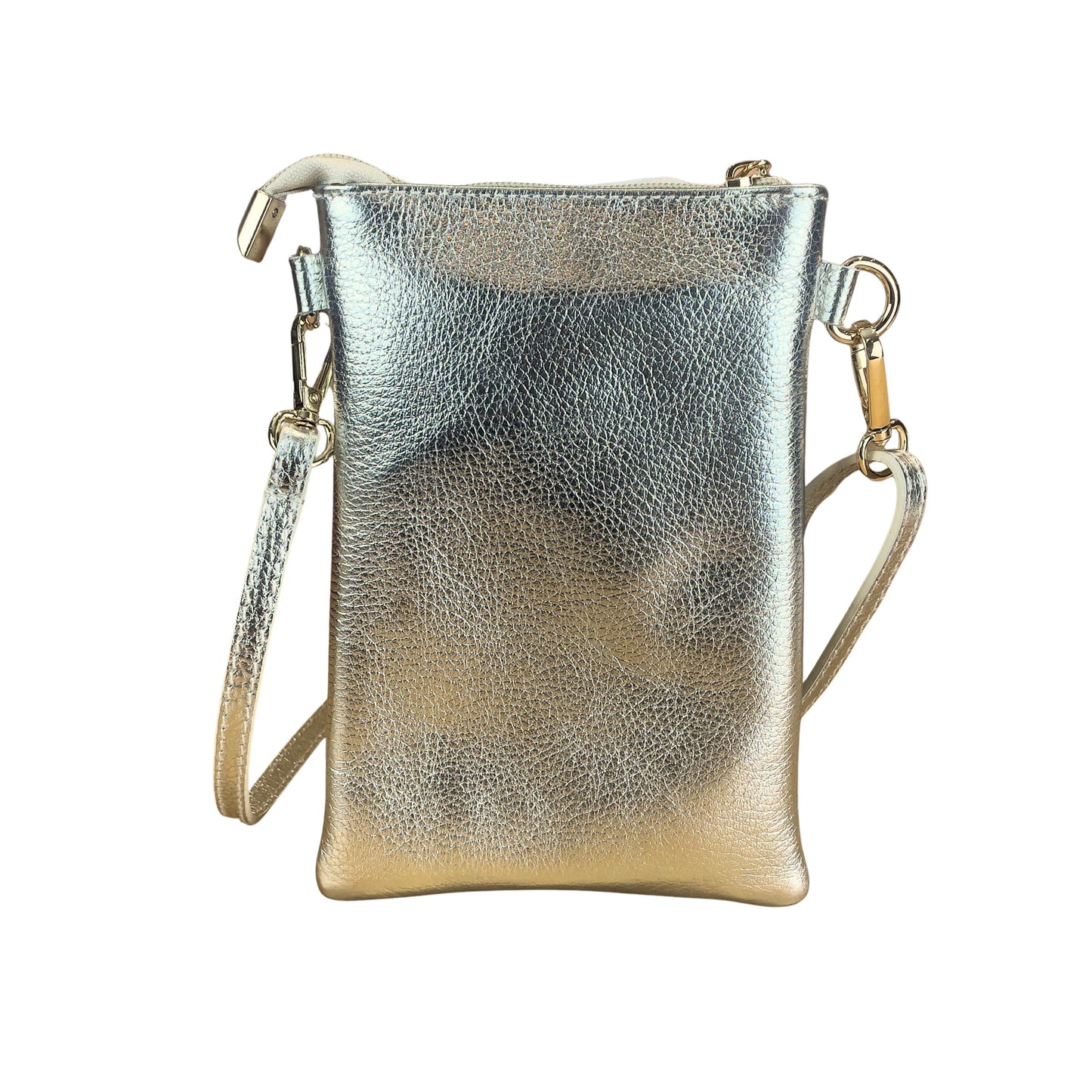 Champagne Gold Italian Leather Phone Pouch Crossbody Bag
