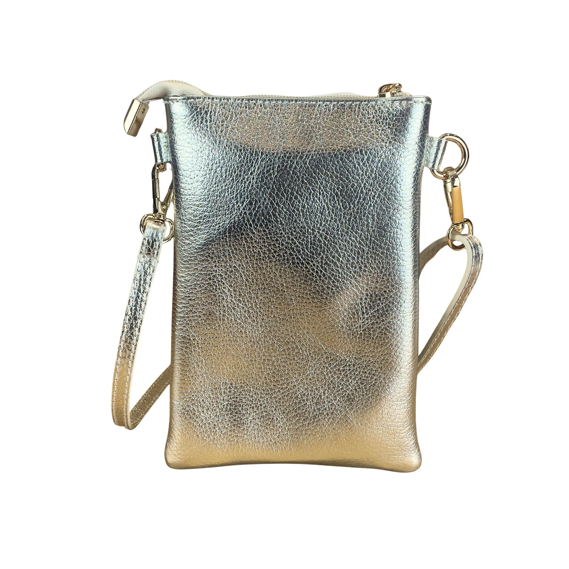 Champagne Gold Italian Leather Phone Pouch Crossbody Bag