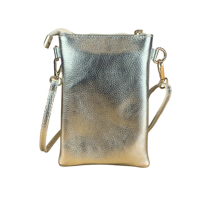 Champagne Gold Italian Leather Phone Pouch Crossbody Bag