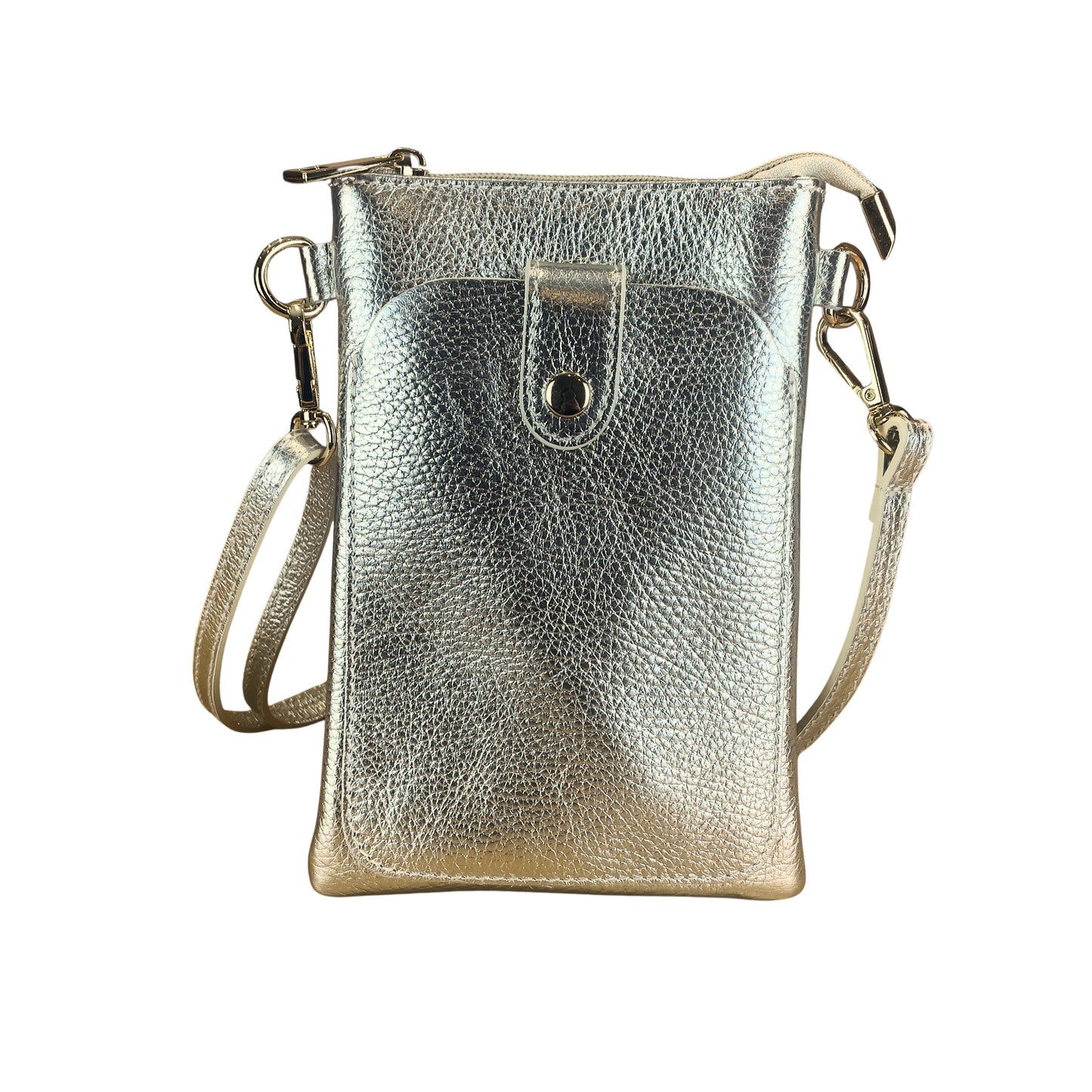 Champagne Gold Italian Leather Phone Pouch Crossbody Bag