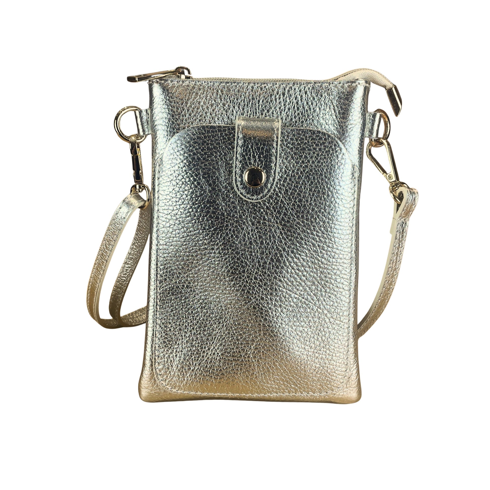 Champagne Gold Italian Leather Phone Pouch Crossbody Bag