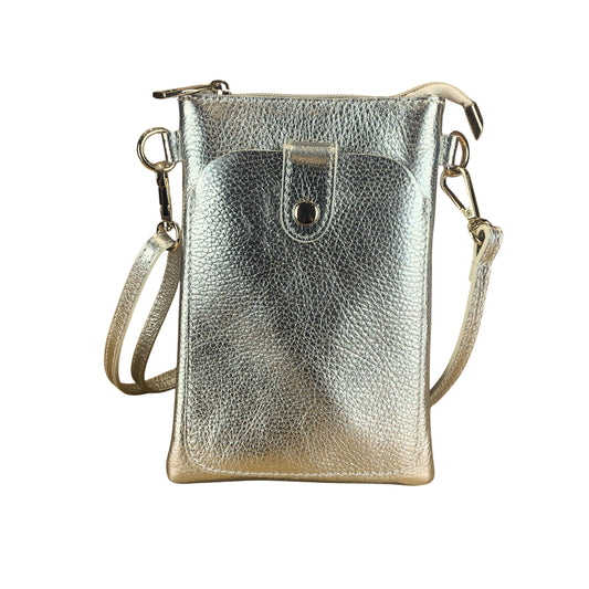 Champagne Gold Italian Leather Phone Pouch Crossbody Bag
