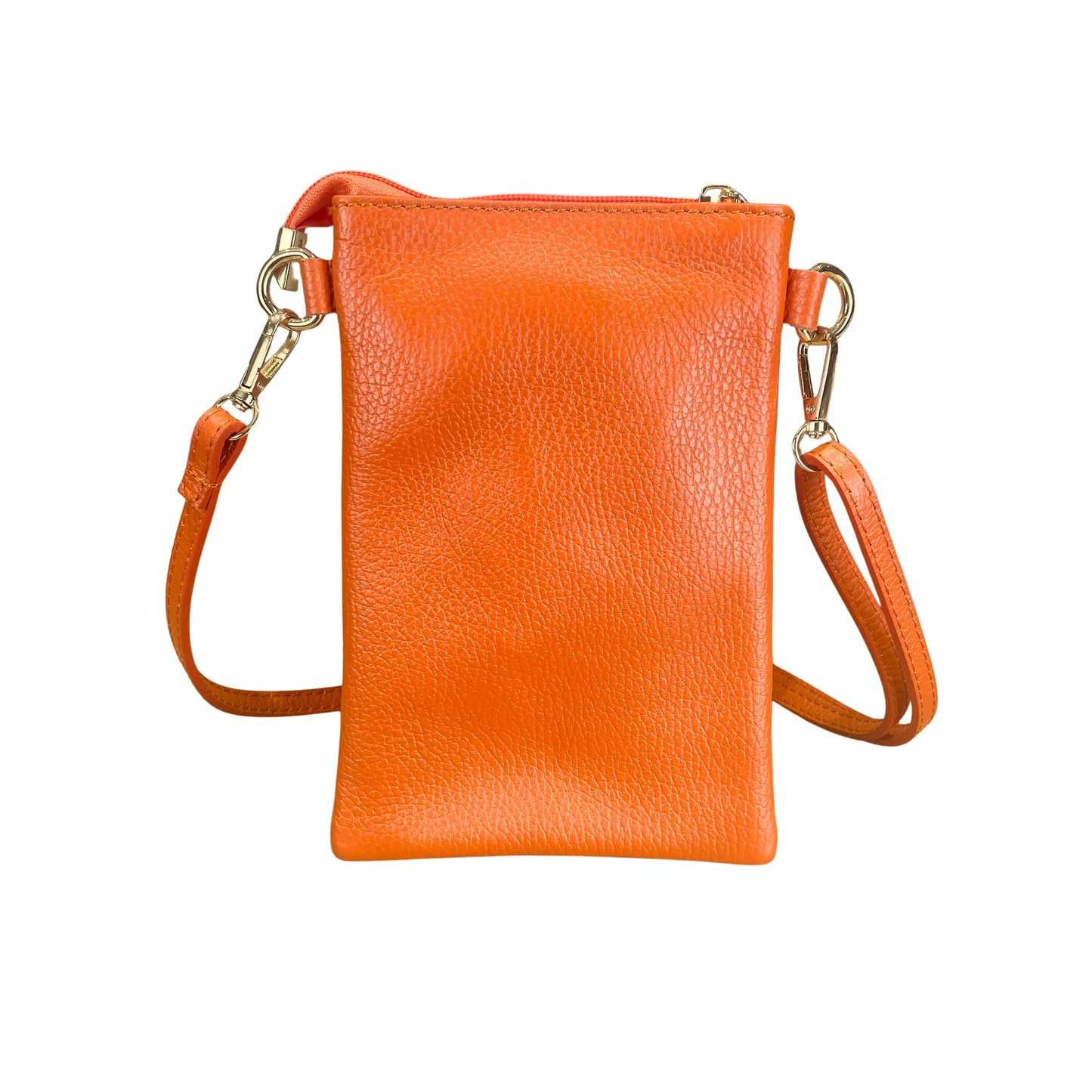 Orange Italian Leather Phone Pouch Crossbody Bag
