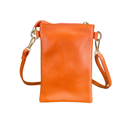 Orange Italian Leather Phone Pouch Crossbody Bag