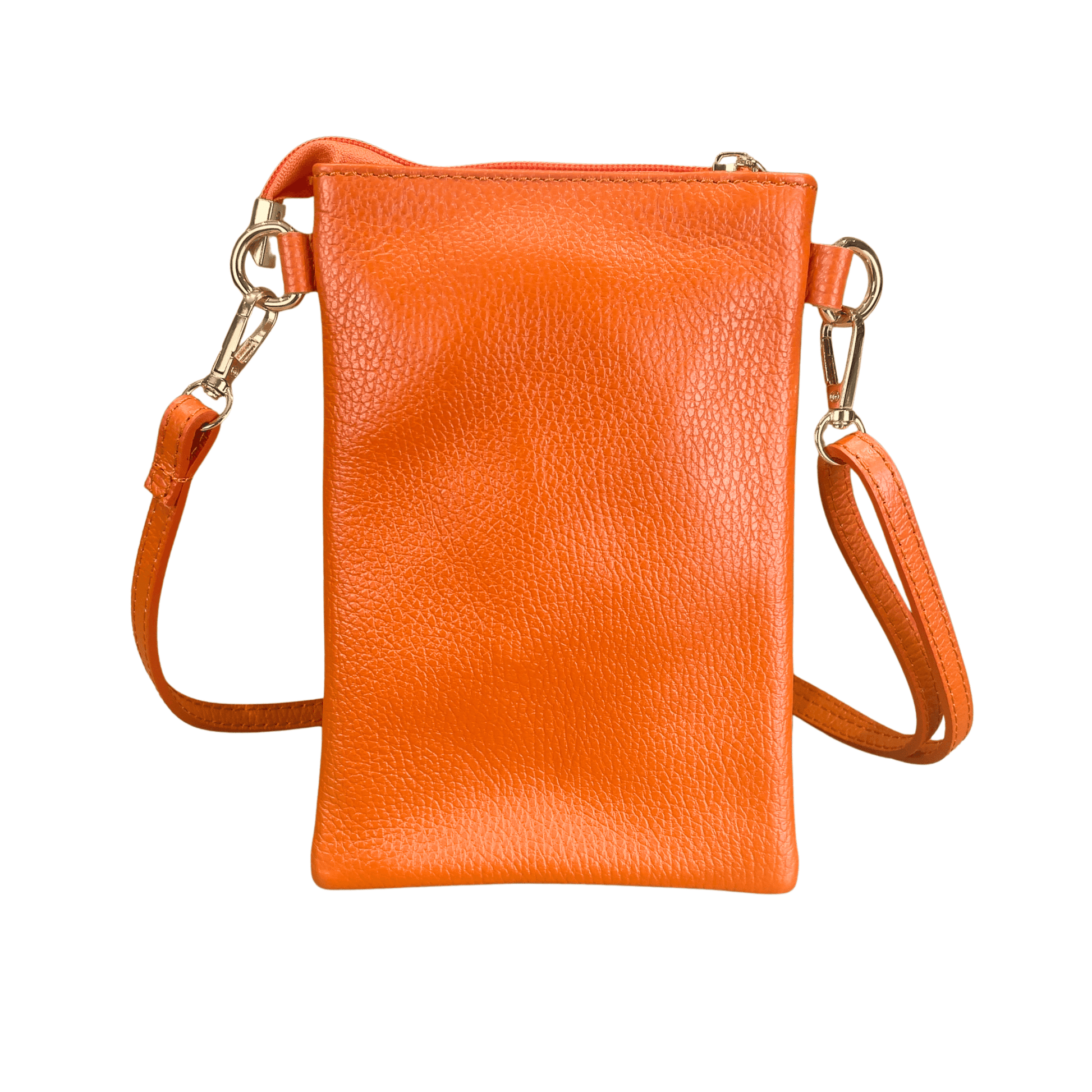 Orange Italian Leather Phone Pouch Crossbody Bag | The Jewellery Stop