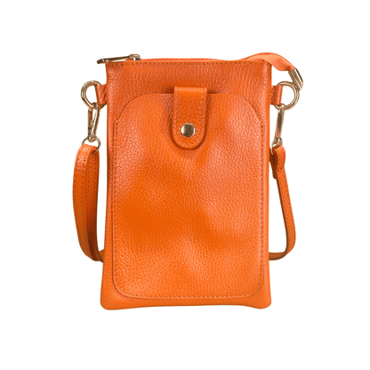 Orange Italian Leather Phone Pouch Crossbody Bag | The Jewellery Stop