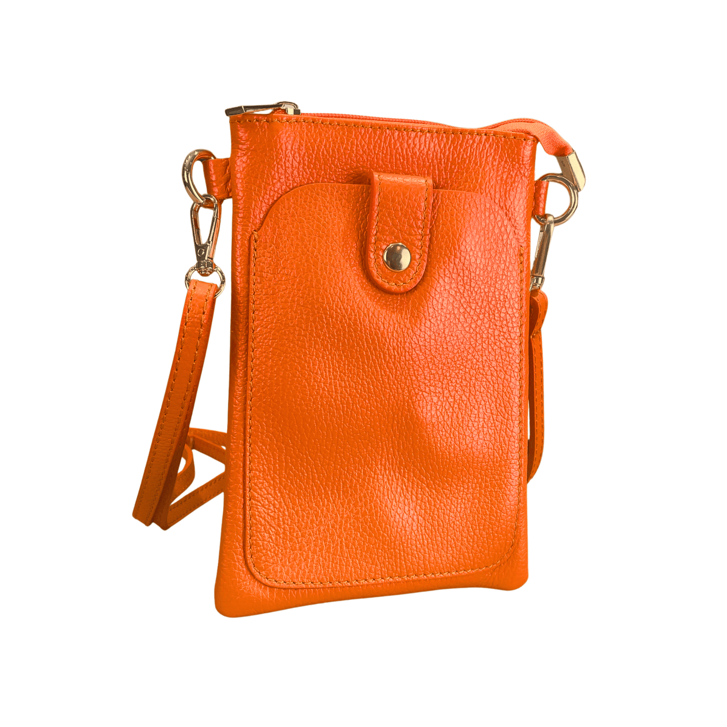 Orange Italian Leather Phone Pouch Crossbody Bag | The Jewellery Stop