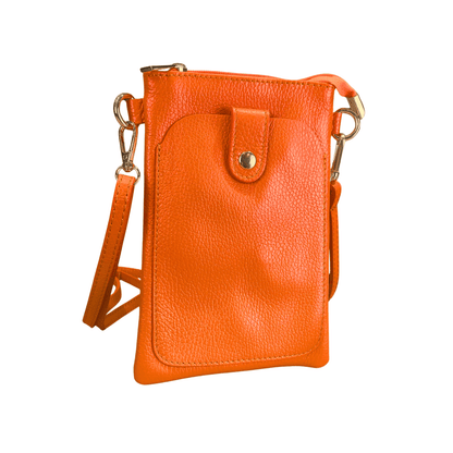Orange Italian Leather Phone Pouch Crossbody Bag | The Jewellery Stop