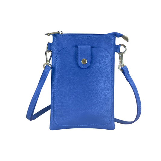 Royal Blue Italian Leather Phone Pouch Crossbody Bag
