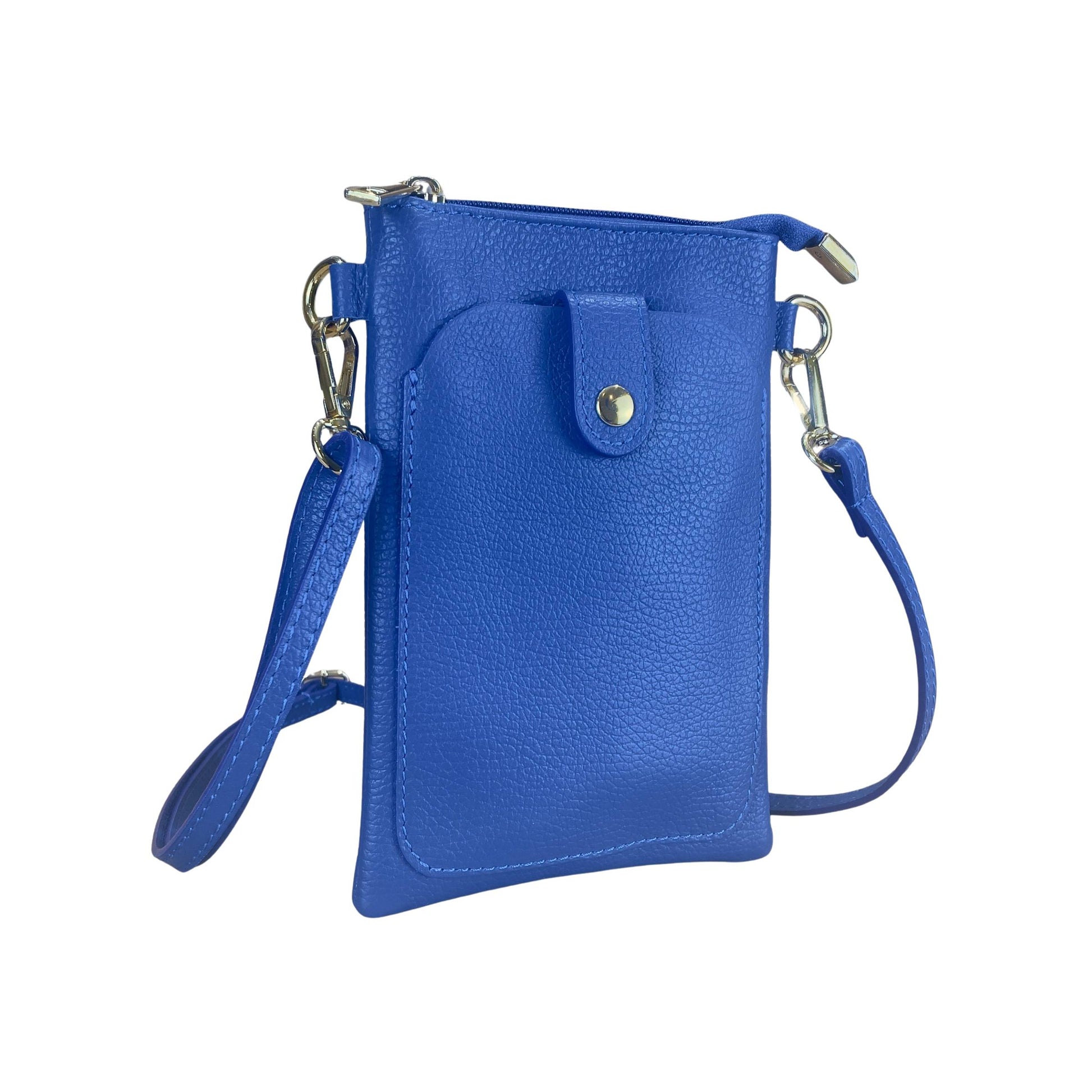 Royal Blue Italian Leather Phone Pouch Crossbody Bag