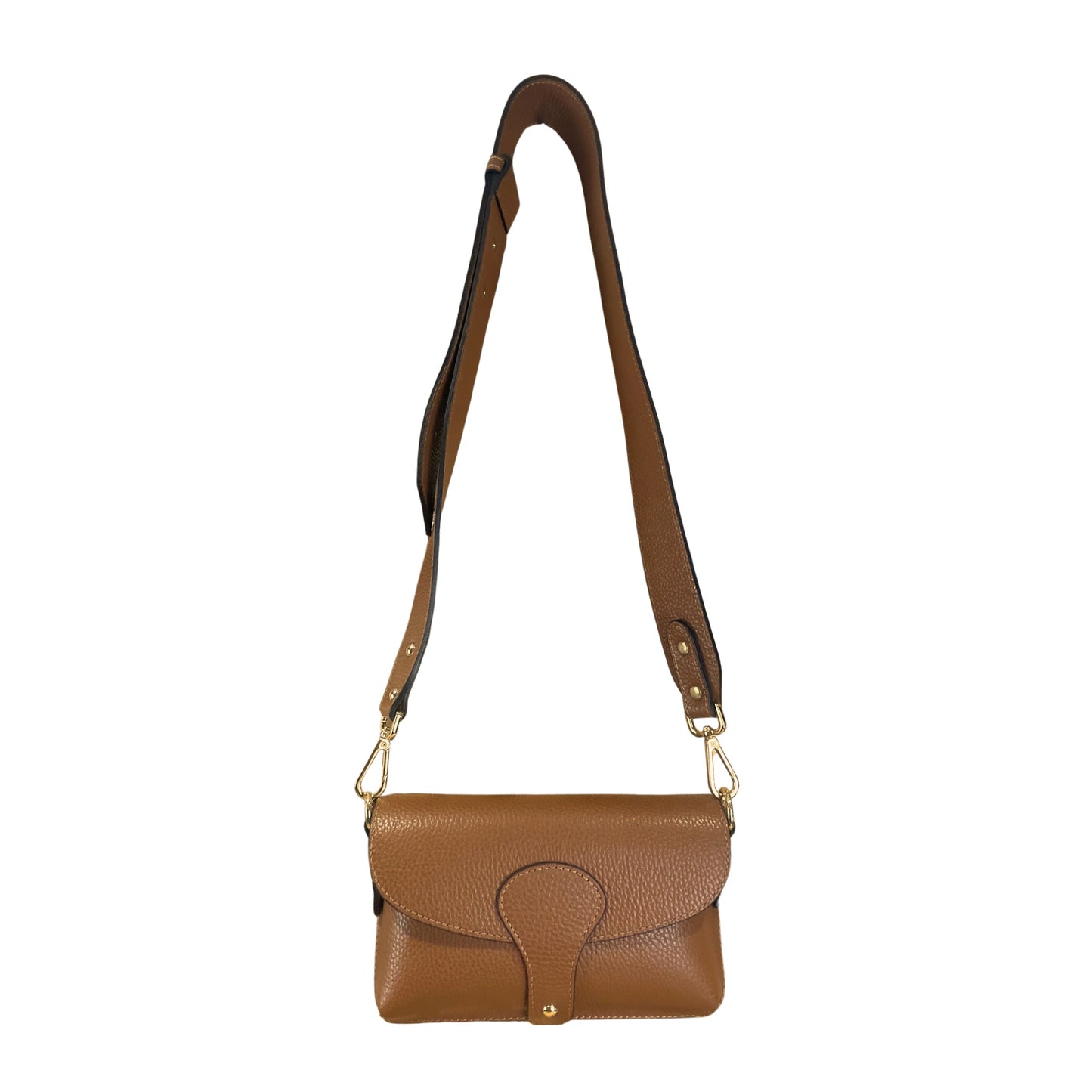 Dark Tan Italian Leather Crossbody & Shoulder Bag With Wide Strap