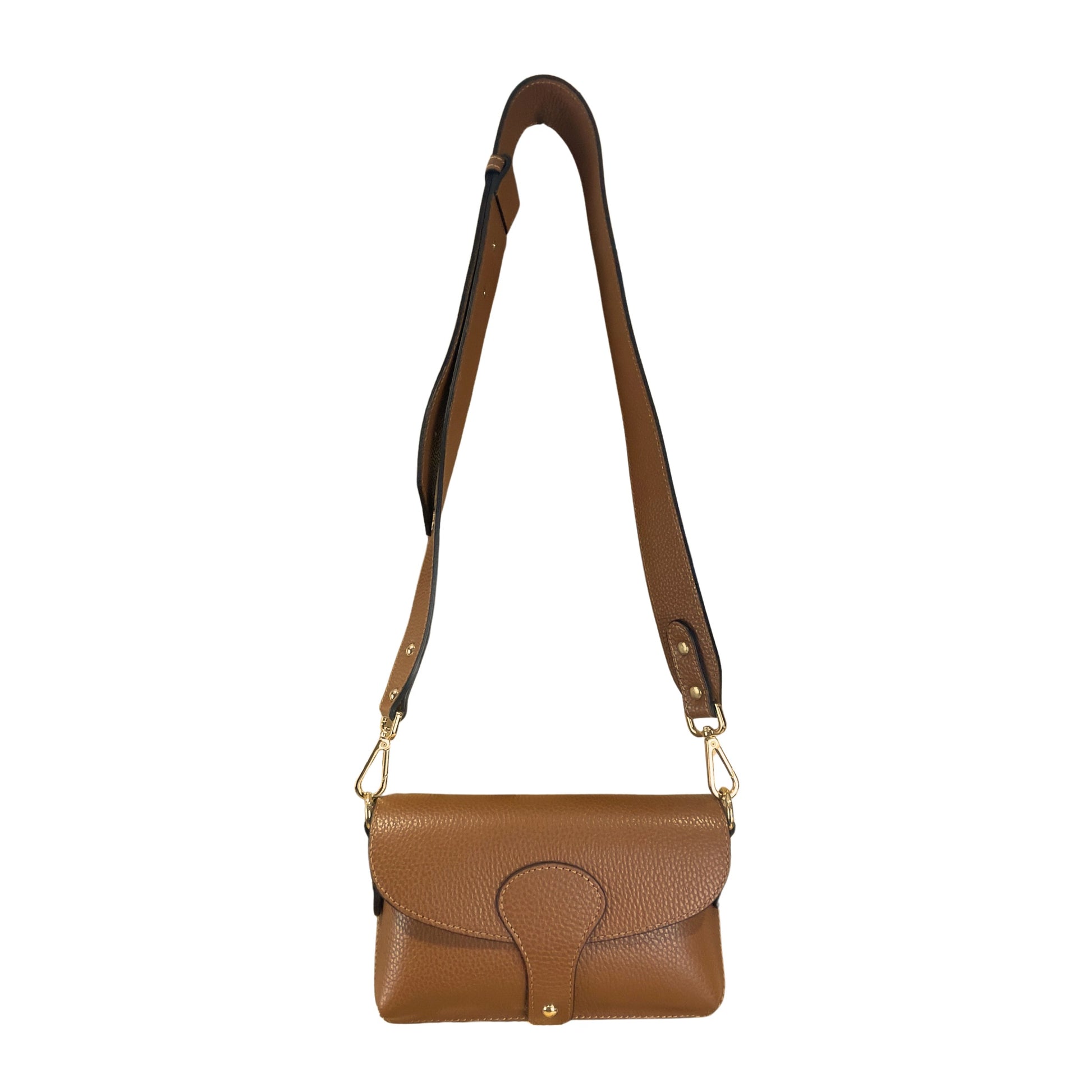Dark Tan Italian Leather Crossbody & Shoulder Bag With Wide Strap