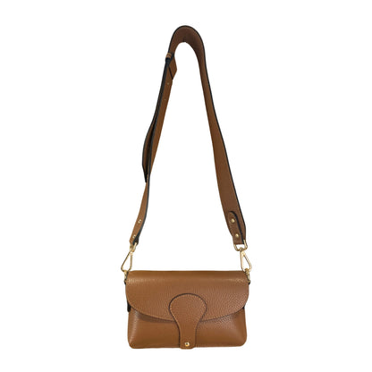 Dark Tan Italian Leather Crossbody & Shoulder Bag With Wide Strap