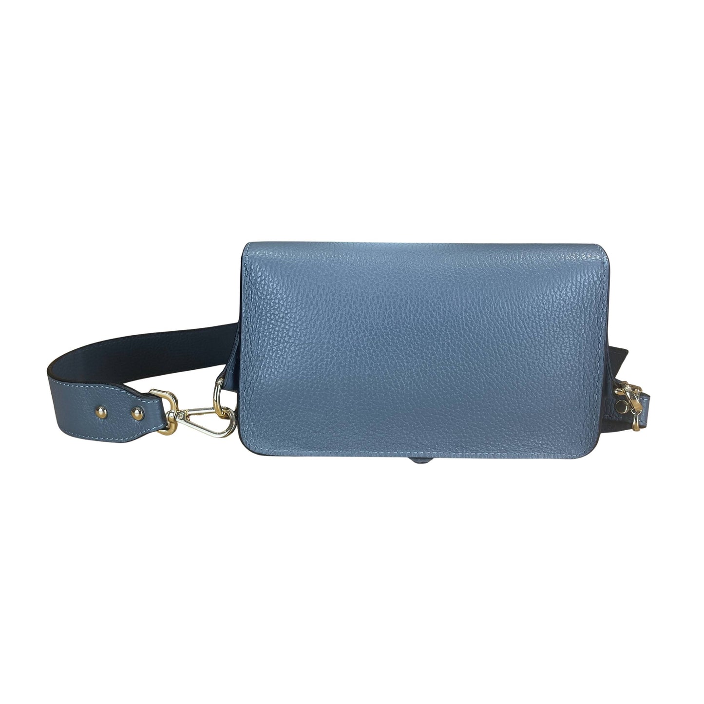 Denim Blue Italian Leather Crossbody & Shoulder Bag With Wide Strap