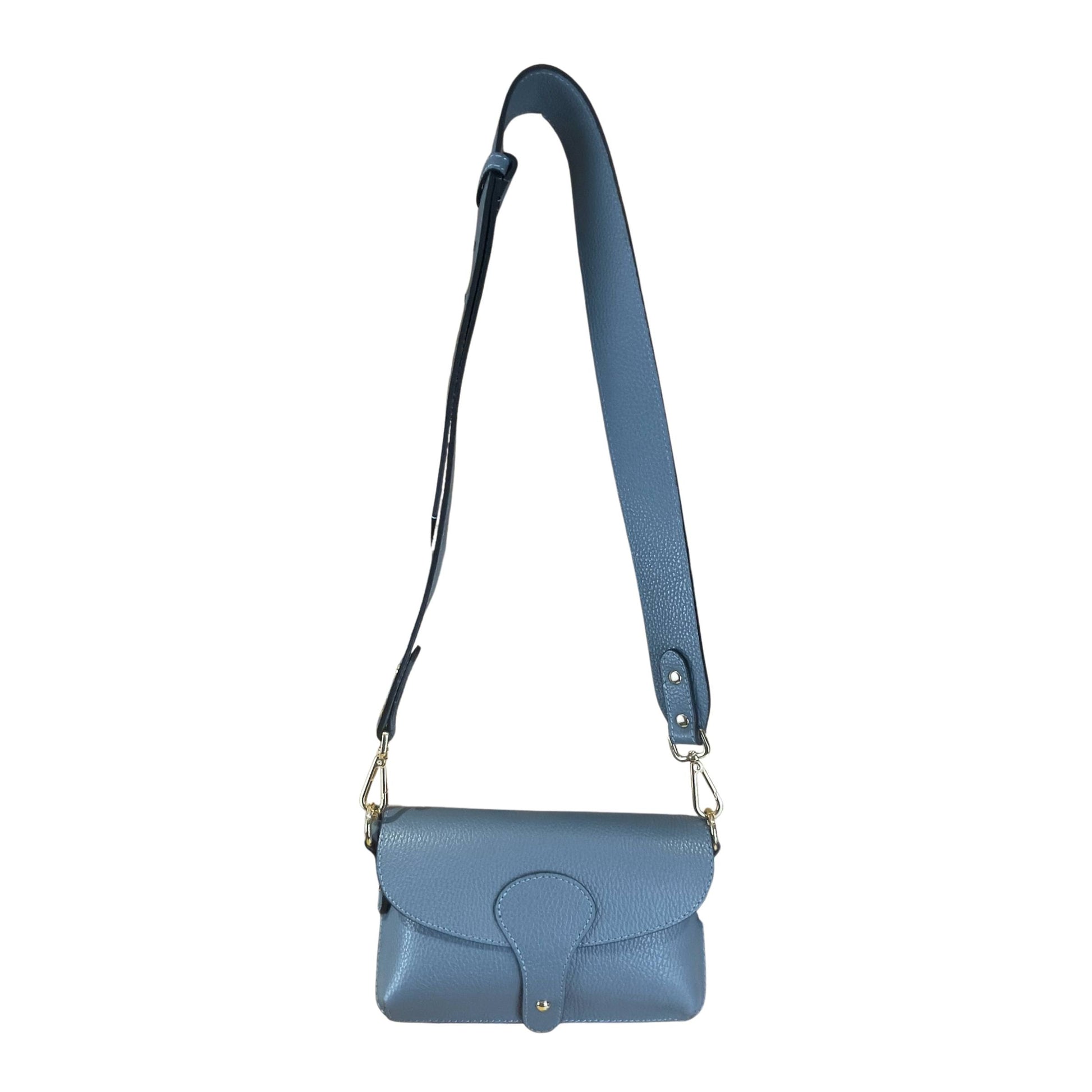 Denim Blue Italian Leather Crossbody & Shoulder Bag With Wide Strap
